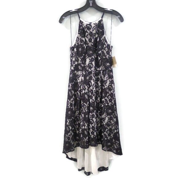 Aidan Mattox Lace Hi Lo Dress - Black Ivory 2 - Picture 2 of 8